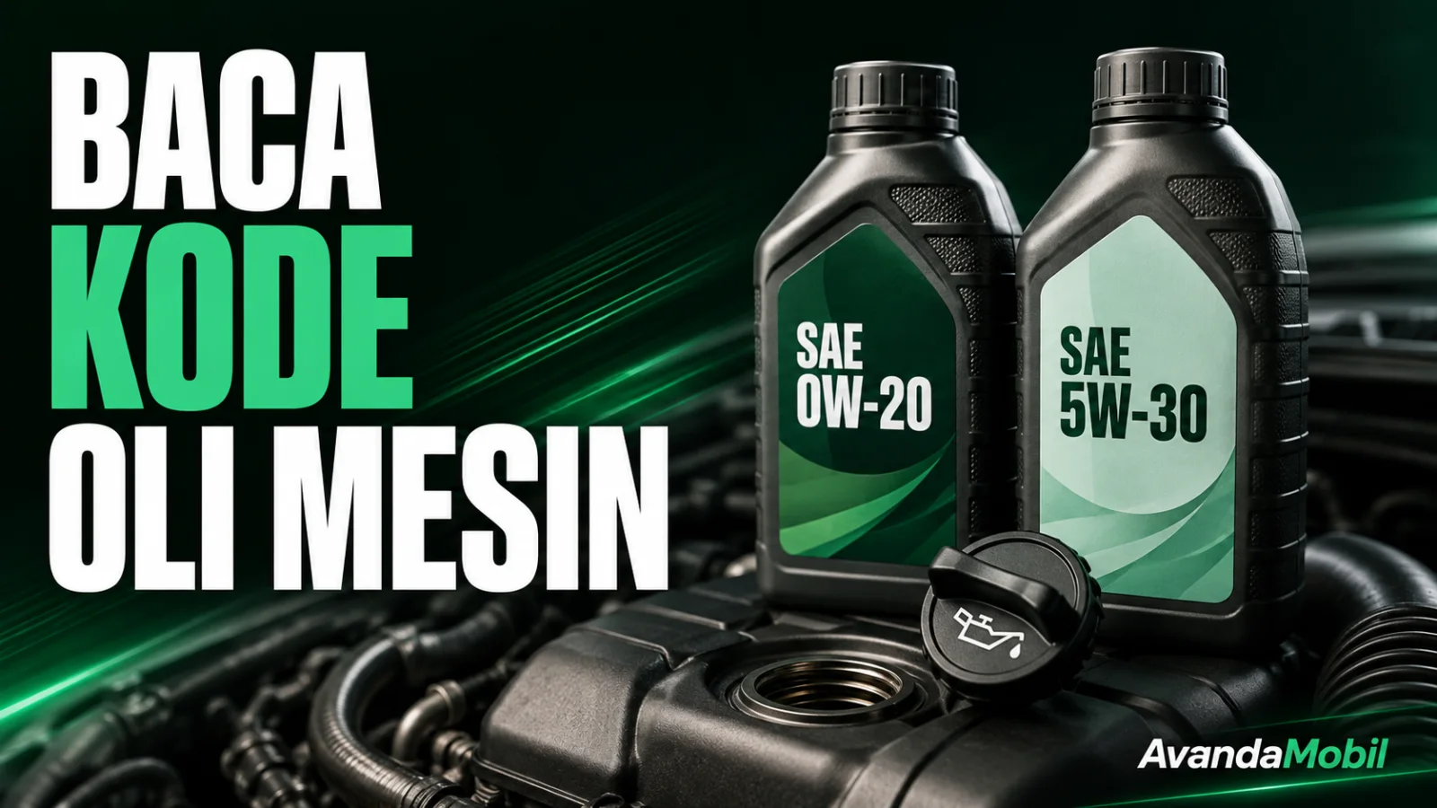 Botol oli mesin dengan kode SAE 0W-20 dan 5W-30
